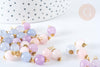Pendentif Boule Pierre naturelle laiton doré 14,5mm, pierre véritable, x1 (G7651)