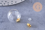 Pendentif Bouteille bulle en verre et bouchon en métal doré 17.5-25mm, x1 (G10658)