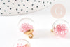 Pendentif Bulle globe verre chips rose et CCB doré 20mm, création bijoux original DIY, x1 (G9129)