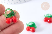 Pendentif Cerise fruit rouge verre 17~19mm, x5 (G7892)