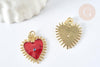 Pendentif Cœur mauvais œil émail rouge foncé laiton doré 30mm, Pendentif chance, x1 G8407