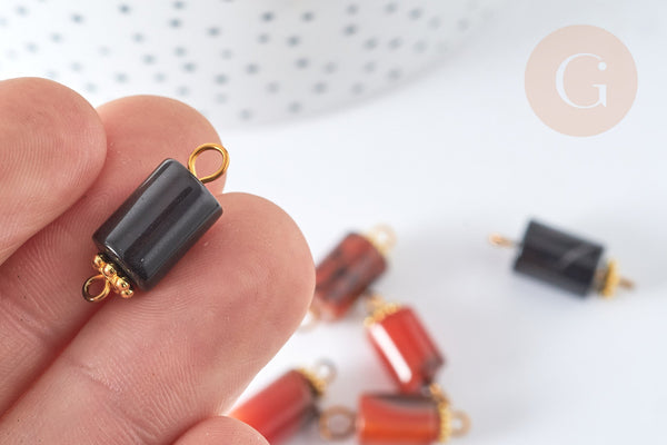 Pendentif Connecteur Agate naturelle colonne fer doré 20~21mm, pierre naturelle, x1 (G7594)