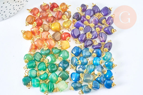 Pendentif Connecteur agate naturelle laiton doré avec calottes 17-20mm, DIY, connecteur agate teintée, perle, 17-20mm x1 (G6895)