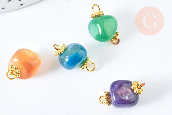 Pendentif Connecteur agate naturelle laiton doré avec calottes 17-20mm, DIY, connecteur agate teintée, perle, 17-20mm x1 (G6895)