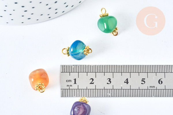 Pendentif Connecteur agate naturelle laiton doré avec calottes 17-20mm, DIY, connecteur agate teintée, perle, 17-20mm x1 (G6895)