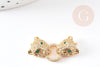 Pendentif Connecteur léopard laiton doré 18K et zircons 27mm, x1 (G5719)