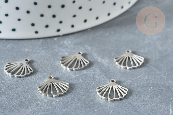 Pendentif Coquillage acier 304 inoxydable platine 13.5mm,x1 (G8022)