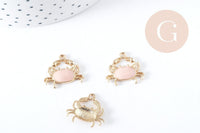 Pendentif Crabe zamac doré émail rose 15mm, x1 (G8991)