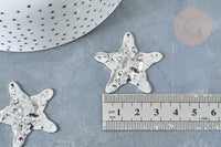 Pendentif Etoile martelé laiton platine brillant 36mm, pendentif étoile texturé, création bijoux argenté, x1 G8020