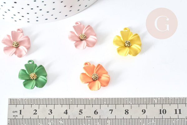 Pendentif Fleur colorée zamac doré 23,5mm, pendentif fleur , x1 (G8067)