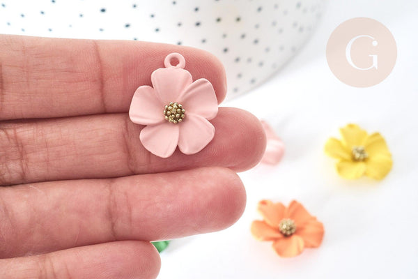 Pendentif Fleur colorée zamac doré 23,5mm, pendentif fleur , x1 (G8067)