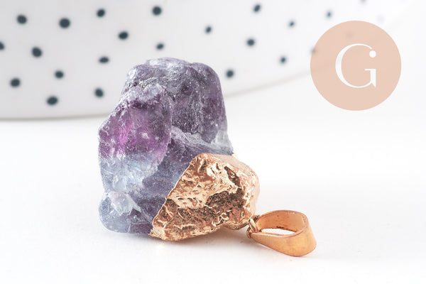 Pendentif Fluorite naturelle brute, Pointe support doré,pierre naturelle,pierre fluorite, x1 (G0849)