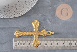 Large Cross Pendant, golden zamak, 75mm, x1 (G2368)
