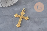 Large Cross Pendant, golden zamak, 75mm, x1 (G2368)
