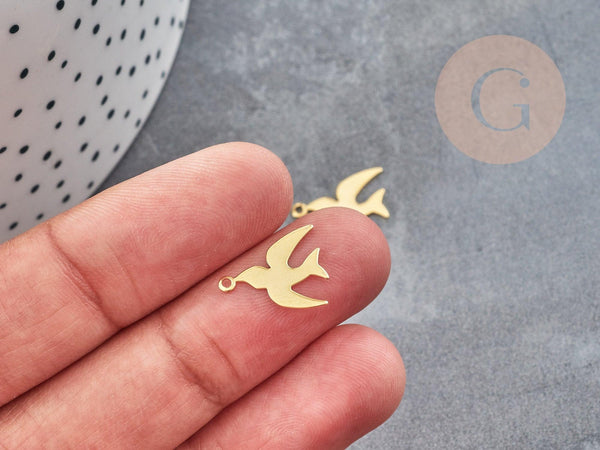 Pendentif Hirondelle acier 201 inoxydable doré 14mm, x1 (G9053)