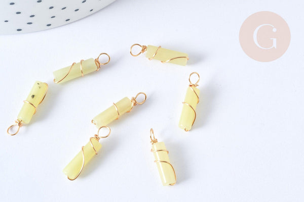 Pendentif Jade jaune naturelle support cuivre doré 20~21mm, pierre, x1 G7751