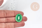 Pendentif Kiwi zamac doré émail vert 26.5mm, x1 (G9000)