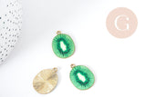 Pendentif Kiwi zamac doré émail vert 26.5mm, x1 (G9000)