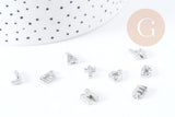 Pendentif Lettre acier 304 inoxydable argenté lettre cristal blanc 10mm, initiale prenom, x1 G8932