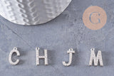 Pendentif Lettre acier 304 inoxydable argenté lettre cristal blanc, sans nickel,lettre initiale prenom,15.5mm, x1 (G4618)