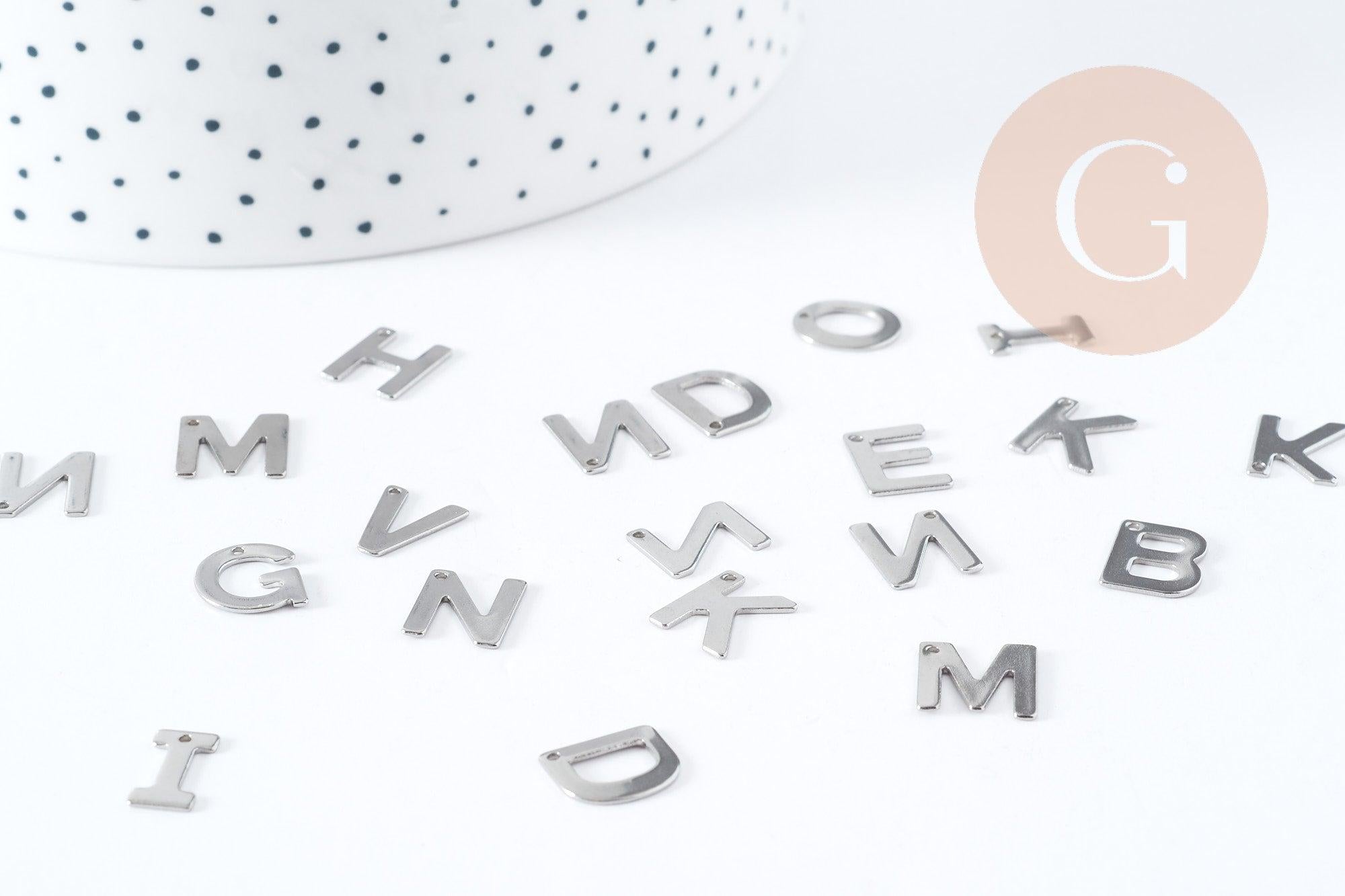 Pendentif Lettre initiale acier 201 inoxydable platine 11mm, x1 G8970