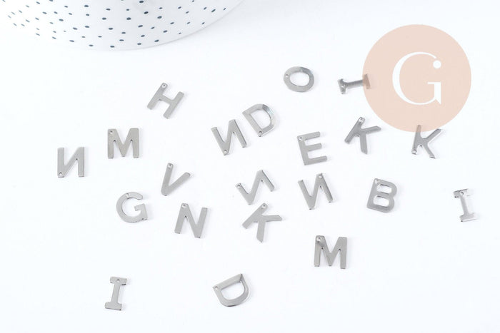 Pendentif Lettre initiale acier 201 inoxydable platine 11mm, x1 G8970