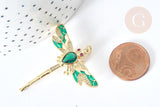 Pendentif Libellule insecte ailé laiton doré zircons 42mm, x1 (G8072)