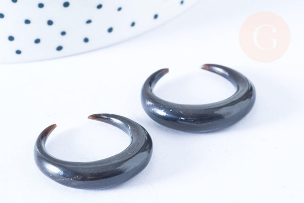 Pendentif Lune corne noire naturelle 37x6mm, pendentif lune en corne naturelle noire, piercing écarteur corne naturelle x1 - G6478