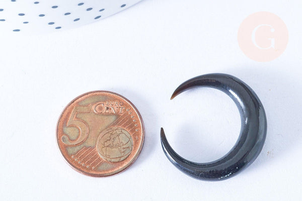 Pendentif Lune corne noire naturelle 37x6mm, pendentif lune en corne naturelle noire, piercing écarteur corne naturelle x1 - G6478