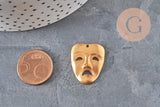 Brass raw Carnival theater mask pendant 25mm, x1 (G10164)