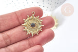 Pendentif Mauvais Oeil résine noire zamac doré 27,5mm, Pendentif zamac doré pour création bijou chance, x1 G8087