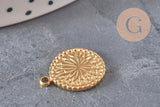Flower medal pendant, IP gold plated 304 stainless steel 18.5mm, x1