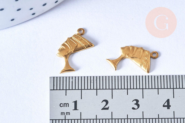 Pendentif Nefertiti égypte laiton brut 20mm non percé, x2 (G6520)