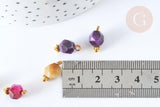 Pendentif Œil de tigre naturel teinté zamac doré coloré 13mm, x1 (G7933)