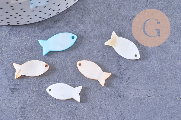 Pendentif Poissons nacre multicolore 19-24mm, x5 (G10630)