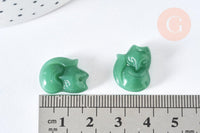 Pendentif Renard Verre vert foncé façon jade 18mm, pendentif animal cristal, x2 (G6918)