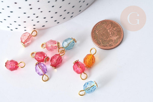 Pendentif Rond Acrylique couleur mixte fer doré 13~13,5mm, perle acrylique, X10 (G7882)