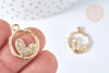 Pendentif Rond cœur zamac doré zircons blancs 22mm, création bijoux amour, x1 G7418