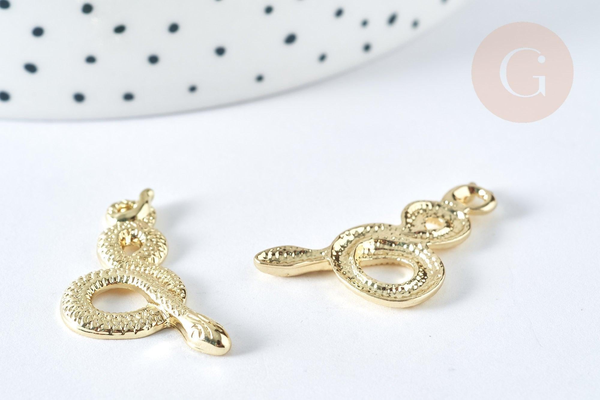 Pendentif Serpent zamac doré clair 30,5mm, serpent doré pour création bijoux, x1 G7412