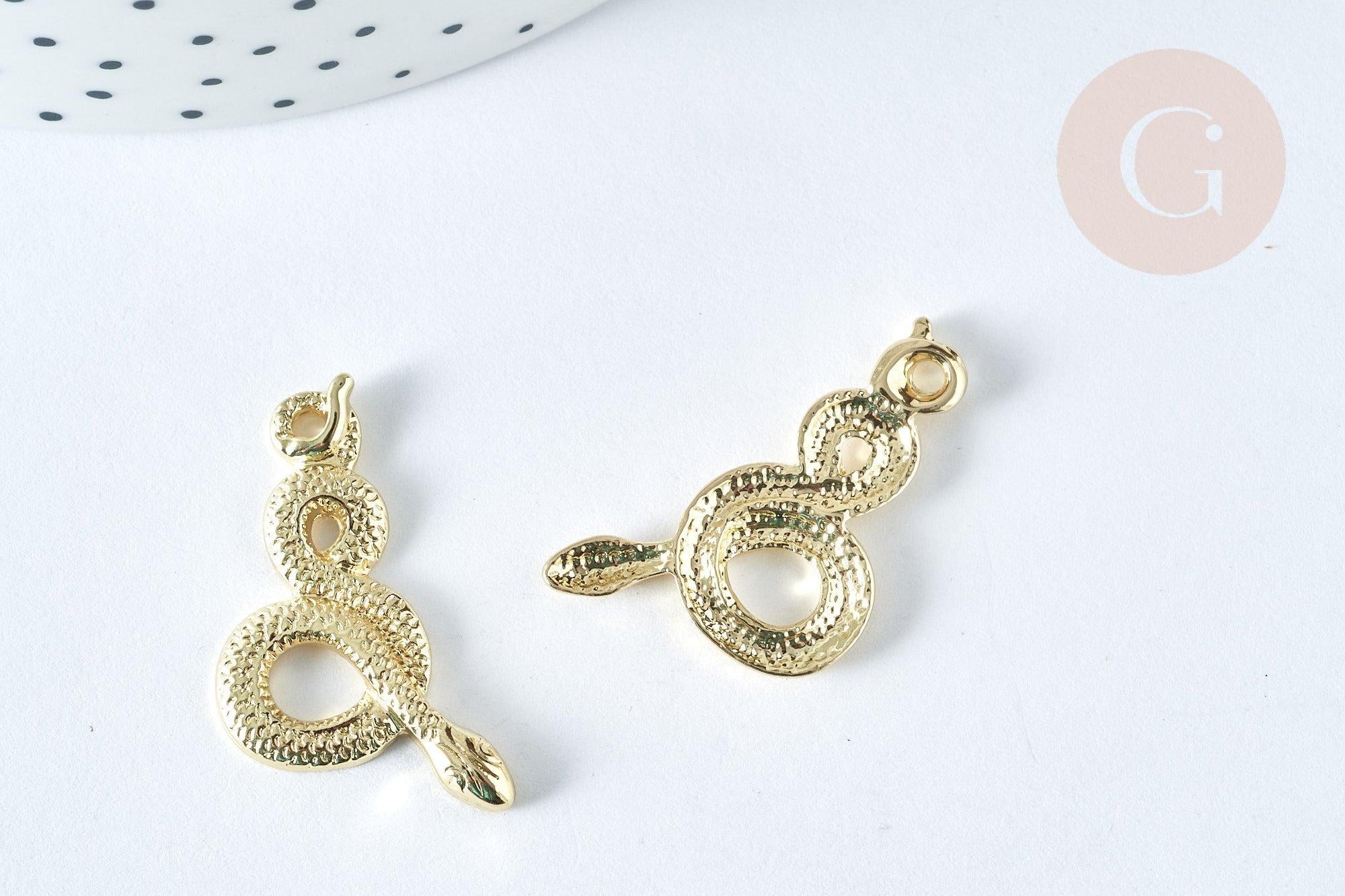 Pendentif Serpent zamac doré clair 30,5mm, serpent doré pour création bijoux, x1 G7412