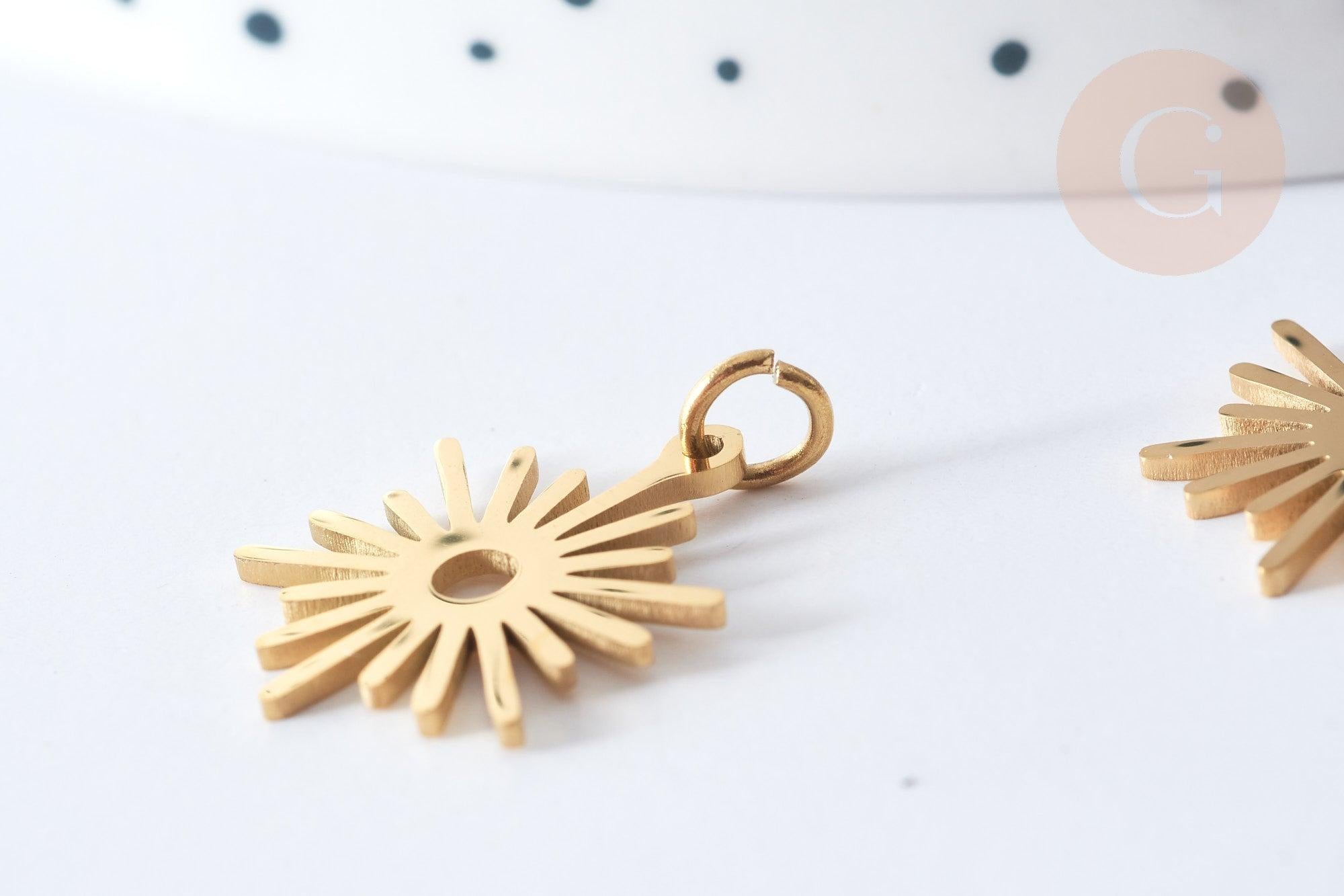 Pendentif Soleil acier 304 inoxydable doré 17.5mm, x1 (G7984)