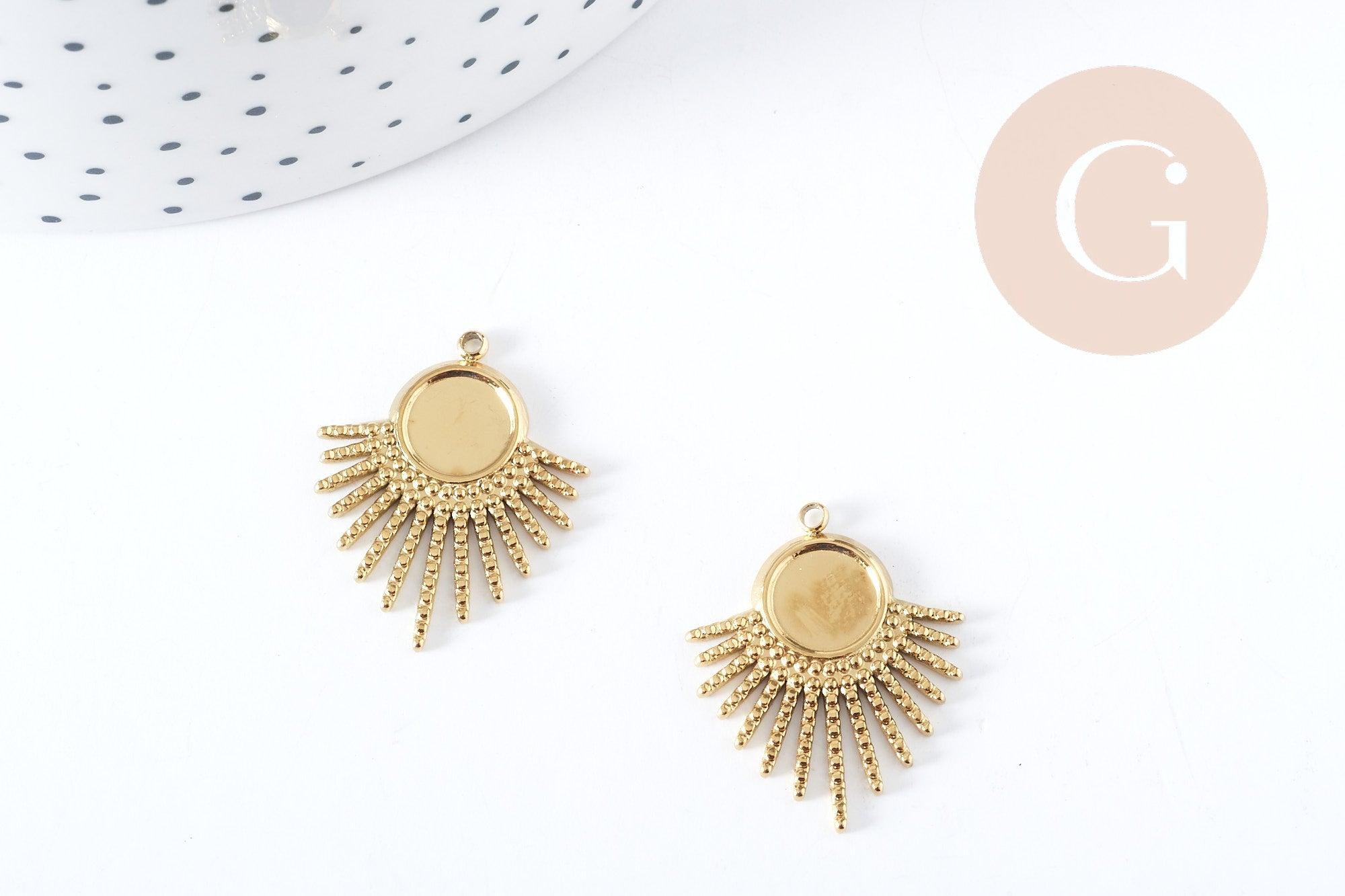 Pendentif Support cabochon soleil acier 304 inoxydable doré 25.5mm, x1 (G8933)