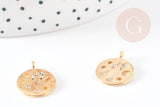 Pendentif Taureau lune et étoiles en zamac dore et zircons 17mm,pendentif médaille doré signe astrologique, x1 G3514