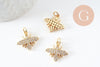 Pendentif abeille laiton doré zircons, fournitures pour bijoux, bijou laiton,pendentif laiton brut,17mm, x1 (G3332)
