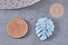 Pendentif acétate feuille monsterosa bleue,perles plastique,connecteur feuille plastique, 27mm, x2 (G4217)