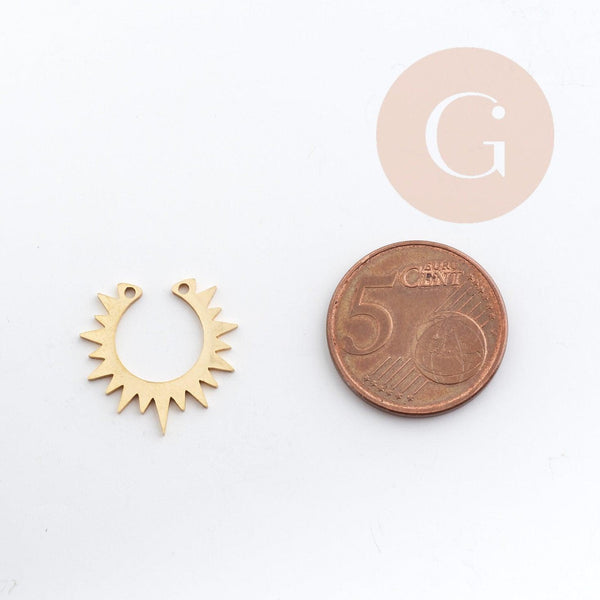 Pendentif acier 201 inoxydable doré soleil 19.5mm, x1 (G6149)