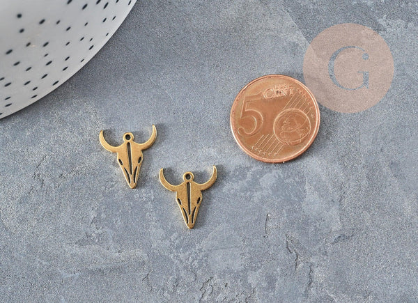 Pendentif acier doré inoxydable tête de vache 15mm, bijou acier hypoallergénique x1 (G4549)