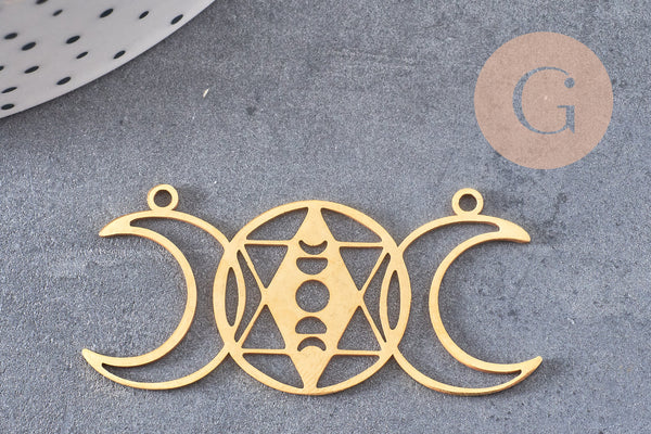 Pendentif acier dore lunes géométriques, breloque doré, acier inoxydable doré, pendentif sans nickel,création bijoux,47mm, x1 G5695