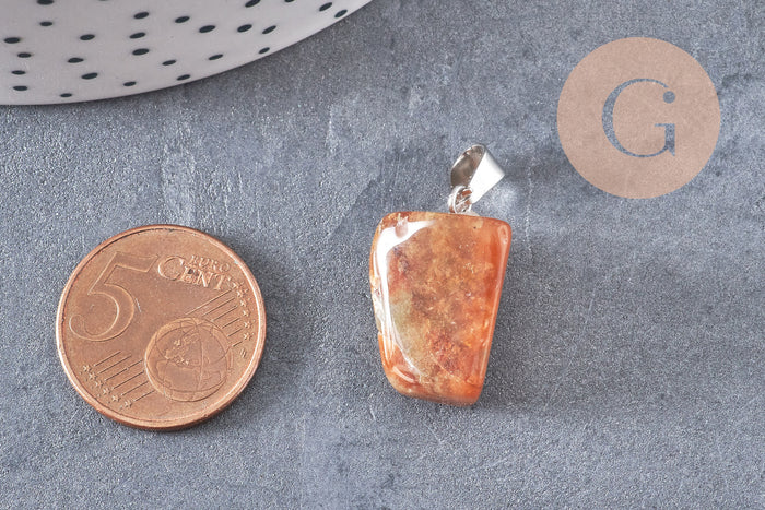 Pendentif agate indienne naturelle support acier inoxydable platine 35mm,Pendentif bijoux pierre naturelle, ,création bijoux pierre x1 G5506