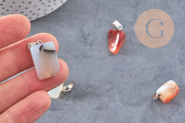 Pendentif agate naturelle support acier inoxydable platine 35mm,Pendentif bijoux pierre naturelle, x1 G5160